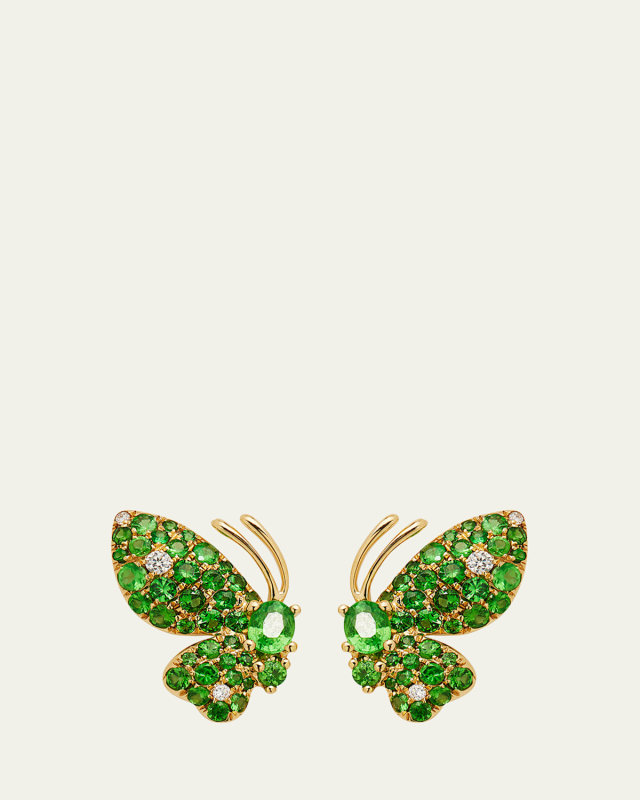 Yellow Gold Green Garnet and White Diamond Earrings from The Butterfly Collection